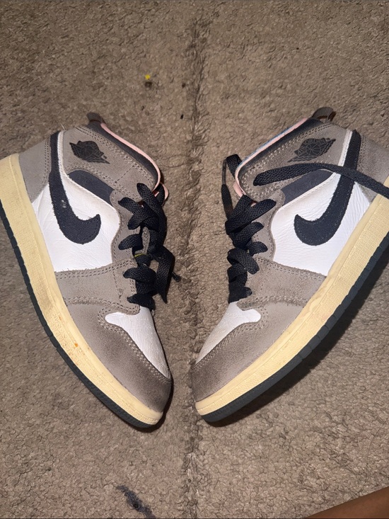 Jordan Other - Jordan Gray, White & Black High-Top Sneakers with Pink Trim